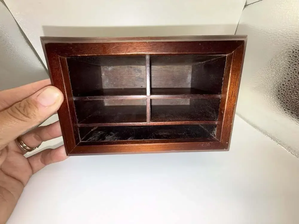 Vintage Dark Wood Desktop Organizer or Jewelry Valet with Fluted Exterior